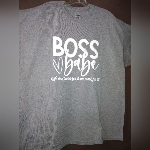 Women' unisex Boss babe grey crewneck  T - shirt - Picture 3 of 4